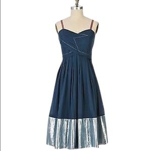 Anthropologie Bian Dress, blue & metallic - S